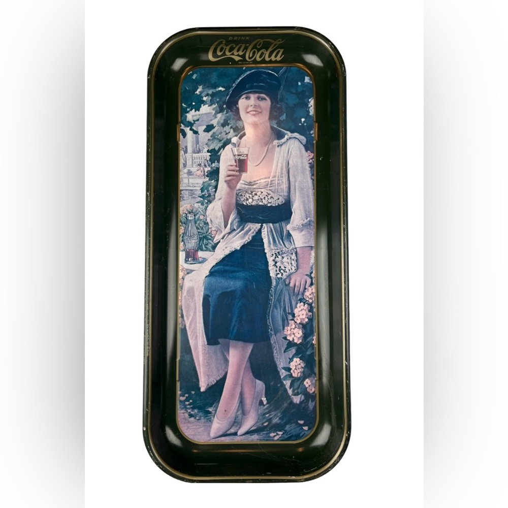 70s VINTAGE Tray Serving Drink Coca Cola Girl Coke Tin Wall Decor Calendar Girl